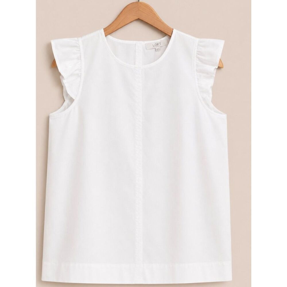 LOFT Ruffle Sleeve Poplin Shell - Size S - NWT